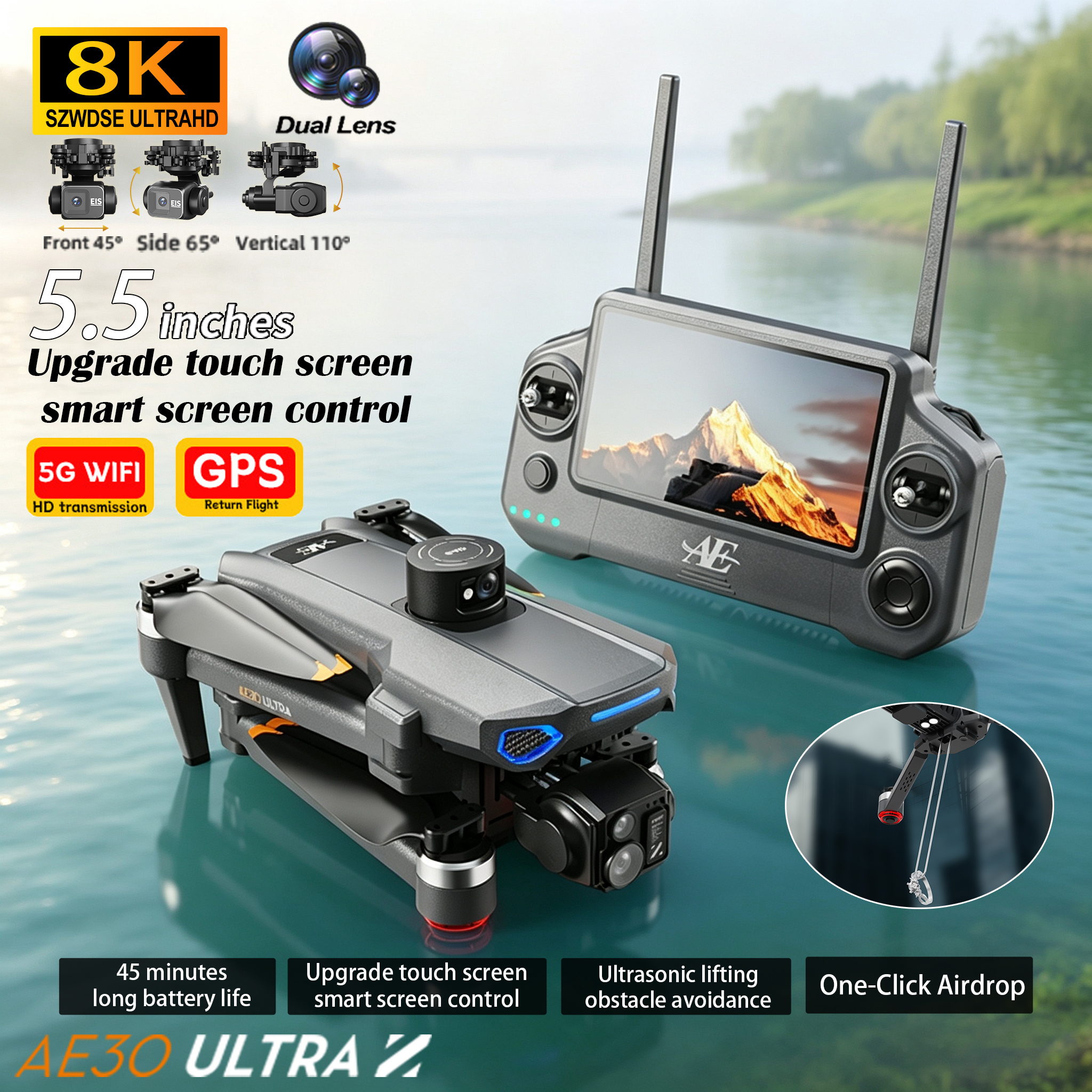 Drone Gimbal 3 Axis - طائرة بدون طيار AE30 GPS RC